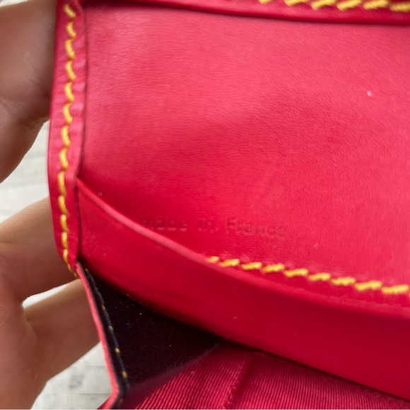 Ines De La Fressange Paris red leather wallet with yellow leaf stitched - Picture 12 of 16